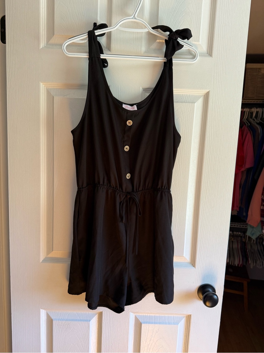 Black Tie-Shoulder One-Piece Romper